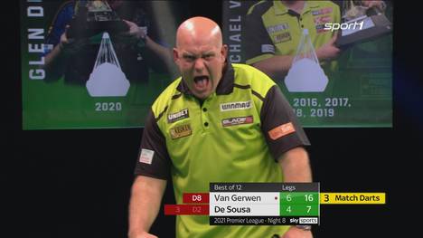 Nach drei Siegen in Serie muss Jose de Sousa gegen Michael van Gerwen seine dritte Niederlage hinnehmen. Der Niederländer erwischt einen Sahnetag und siegt verdient mit 7:4.