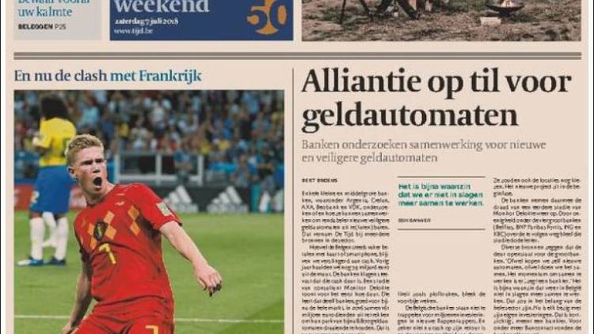 DE TIJD: "Die Goldene Generation verblüfft mit dem Sieg über Brasilien. Die Roten Teufel erreichen das Unerwartete bei der WM in Russland."