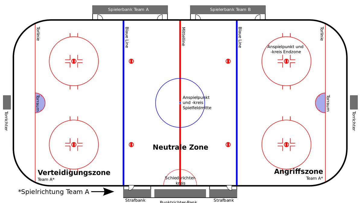 Eishockey Spielfeld So ist ein Eishockeyfeld nach IHF-Regeln aufgebaut
