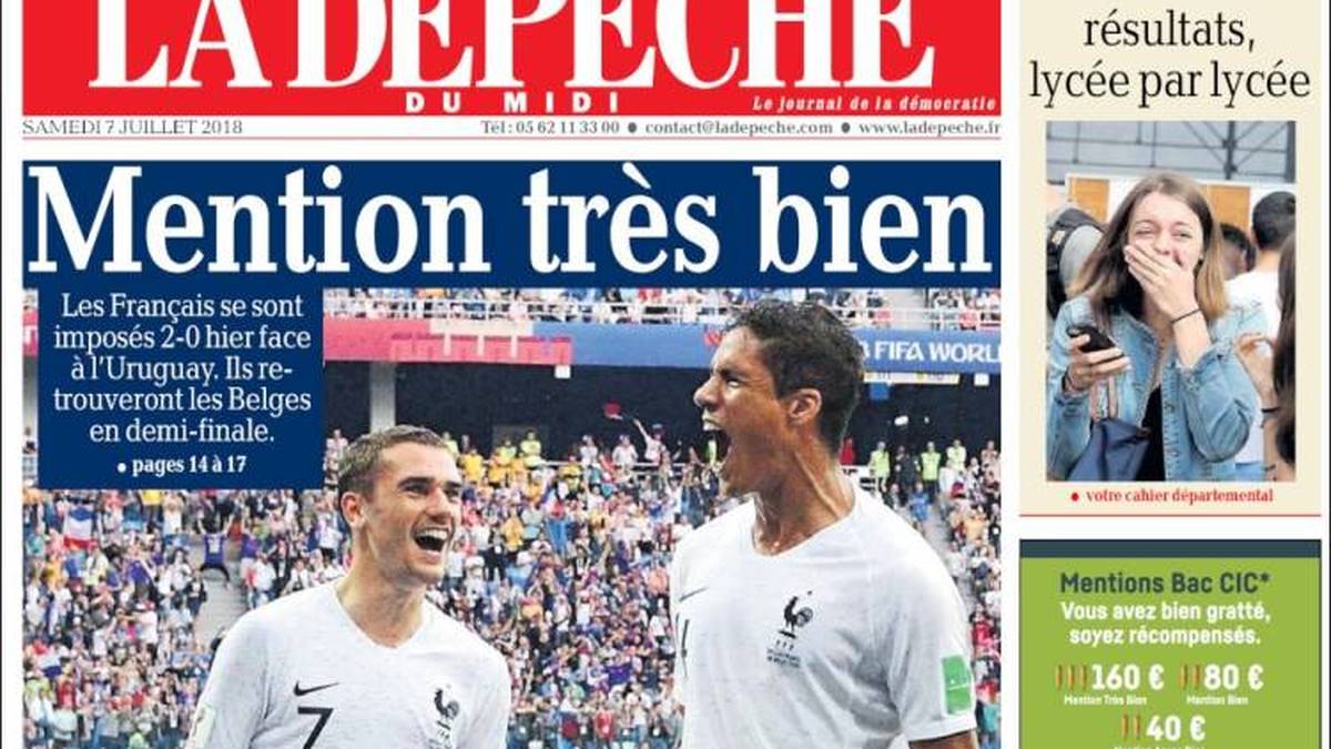 LA DEPECHE DU MIDI: "Note: Sehr gut! Im sommerlichen Russland, wo die Sonne fast nie untergeht, scheint das Licht weiter auf das Team von Didier Deschamps."