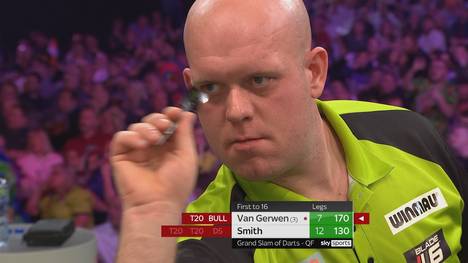 Michael van Gerwen gelingt im Viertelfinale des Grand Slam of Darts ein 170er-Finish gegen Michael Smith. 