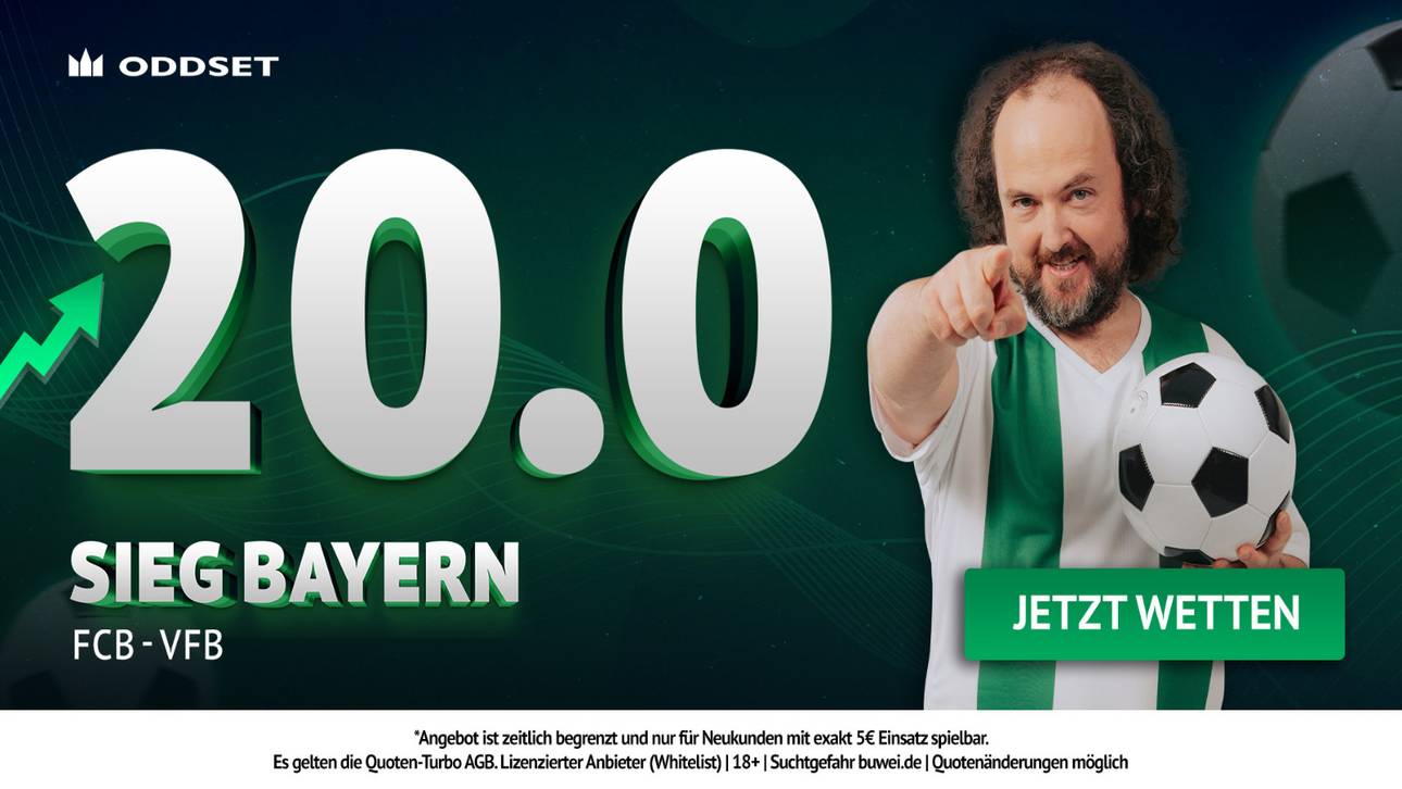 Mega-Quote 20,0 bei ODDSET für einen Bayern-Sieg gegen Stuttgart am 19.04.26