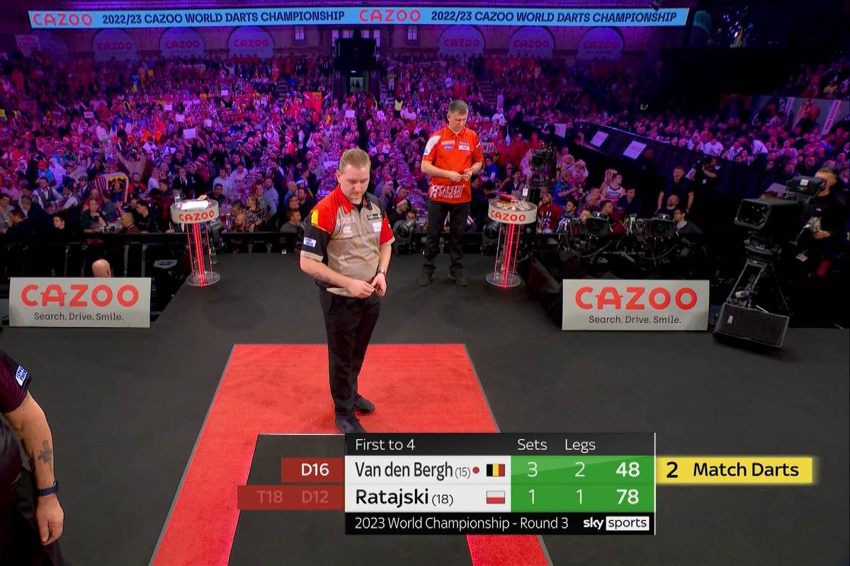 Dimitri Van den Berg steht bei der Darts-WM in der nächsten Runde. Auch der Pole Krzysztof Ratajski kann den "Dreammaker" nicht aus der Ruhe bringen.