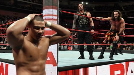 Jason Jordan kostete Roman Reigns und Seth Rollins (v.l.) bei WWE Monday Night RAW eine Titelchance