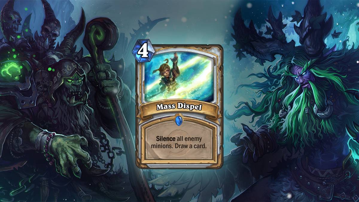 Mass Dispel (Massenbannung) - Bringt alle feindlichen Diener zum Schweigen. Zieht eine Karte. Diese Karte wird einmal im Deck gespielt