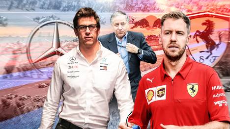 Toto Wolff, Jean Todt und Sebastian Vettel (von links) sind Hauptdarsteller im Kampf um die Zukunft der Formel 1