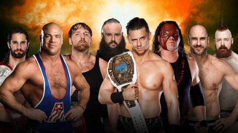 Seth Rollins, Kurt Angle und Dean Ambrose treffen bei WWE TLC 2017 auf Braun Strowman, The Miz, Kane, Cesaro und Sheamus (v.l.)
