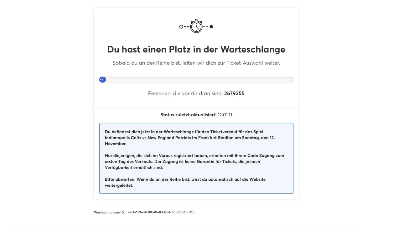 Über 2,5 Millionen Accounts waren in der Warteschlange für die NFL-Tickets