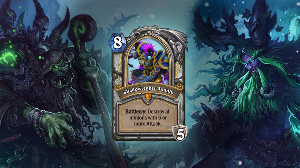 Shadowreaper Anduin (Schattenhäscher Anduin) - Kampfschrei: Vernichtet alle Diener mit mind. 5 Angriff. Diese Karte wird einmal im Deck gespielt