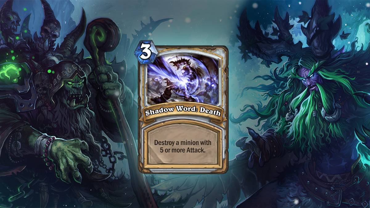 Shadow Word: Death (Schattenwort: Tod) - Vernichtet einen Diener mit mind. 5 Angriff. Diese Karte wird einmal im Deck gespielt