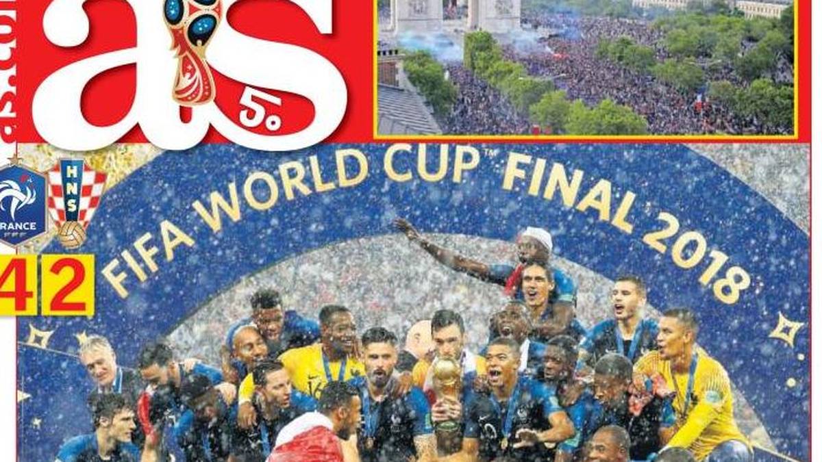 AS: "Zweiter Stern für Frankreich. Es war der Sieg der Tradition gegen den Glauben. Riesenpech für Kroatien: Zunächst Eigentor von Mandzukic, dann ein recht unglücklicher Elfmeter durch das Handspiel von Perisic. Kroatien spielte attraktiver, doch die Franzosen wussten zu verteidigen. Die Kroaten bekamen Schüttelfrost, wenn Mbappe anzog"