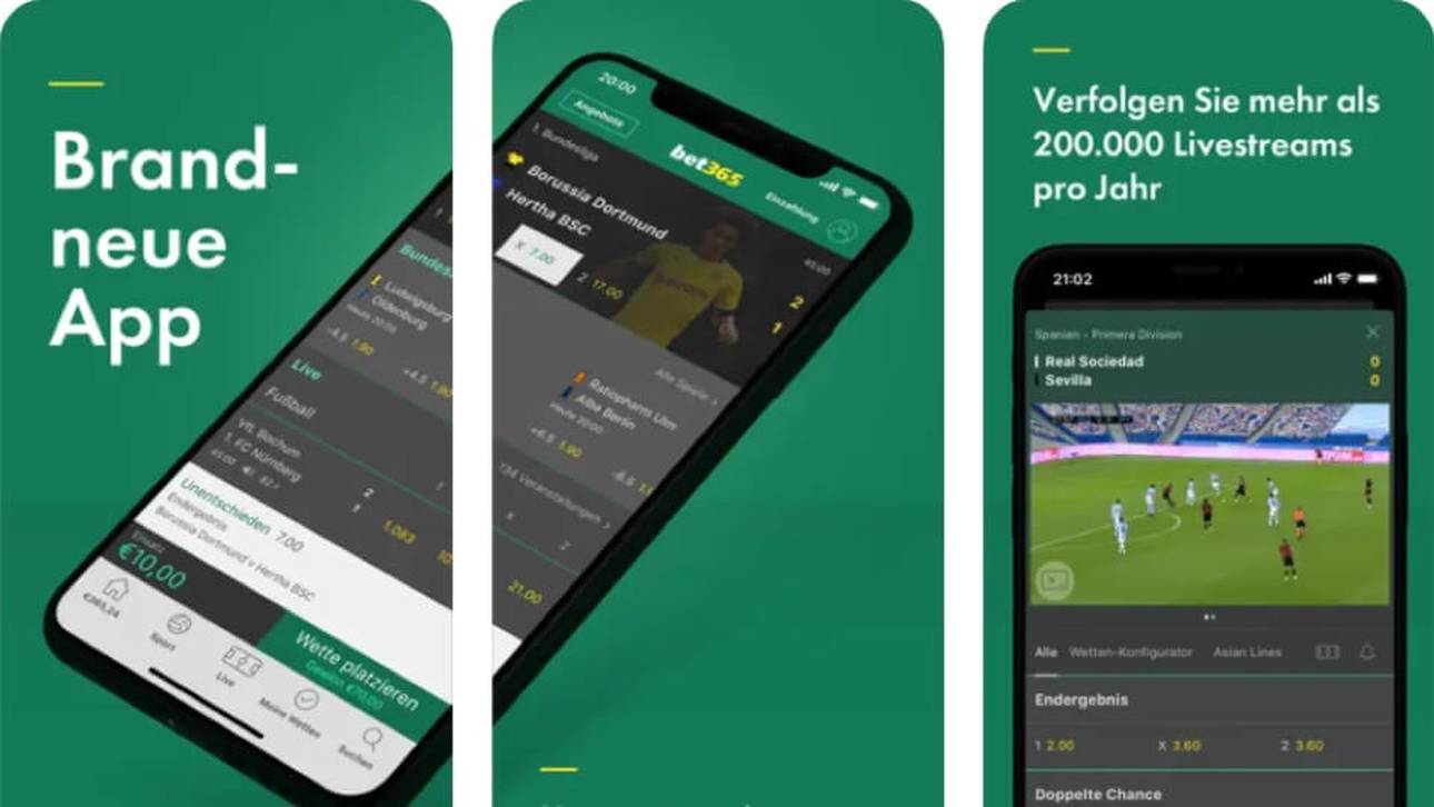 Mit der bet365 App hast du den Top-Buchmacher inklusive aller verfügbaren Wett-Features immer griffbereit in deiner Hosentasche.