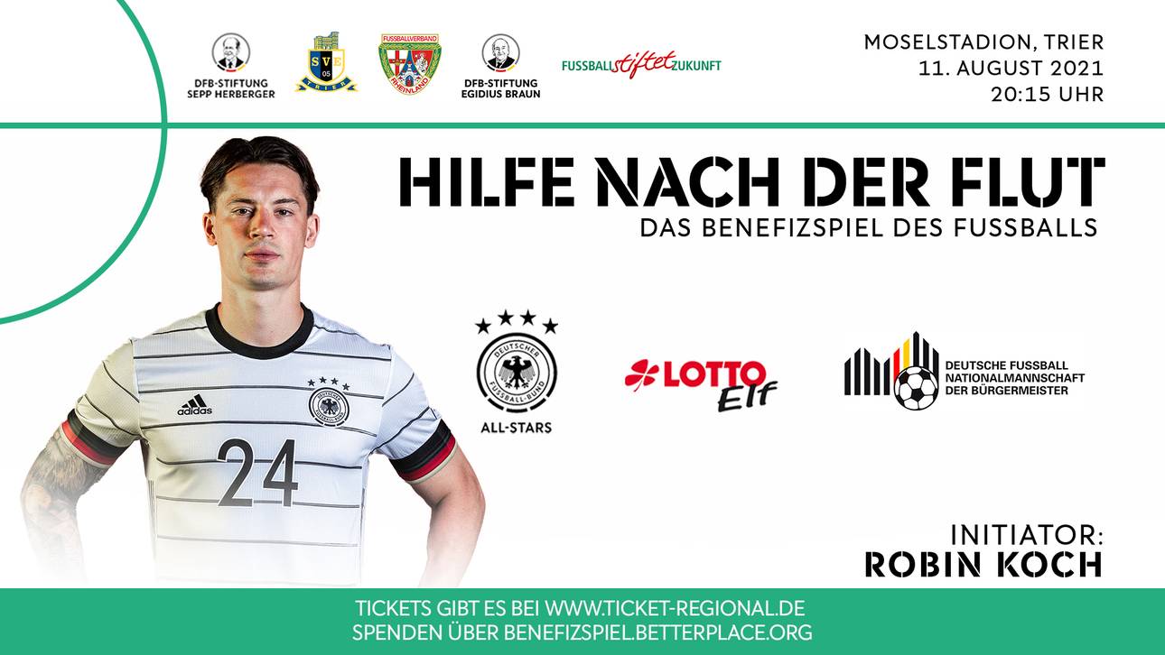 Hilfe nach der Flut: Nationalspieler Robin Koch und DFB-All-Stars veranstalten Benefizspiel in Trier – SPORT1 überträgt am Mittwoch, 11. August, live ab 20:15 Uhr