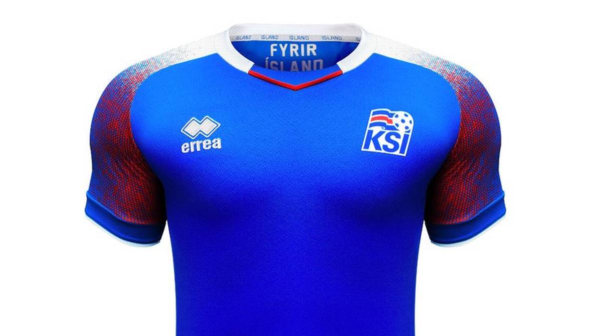 ISLAND (Errea, 89,95 Euro): Die Isländer haben mit "Errea" einen außergewöhnlichen Ausrüster. Außergewöhnlich kommt auch das Trikot daher. Rote Flecken zieren die blauen Ärmel