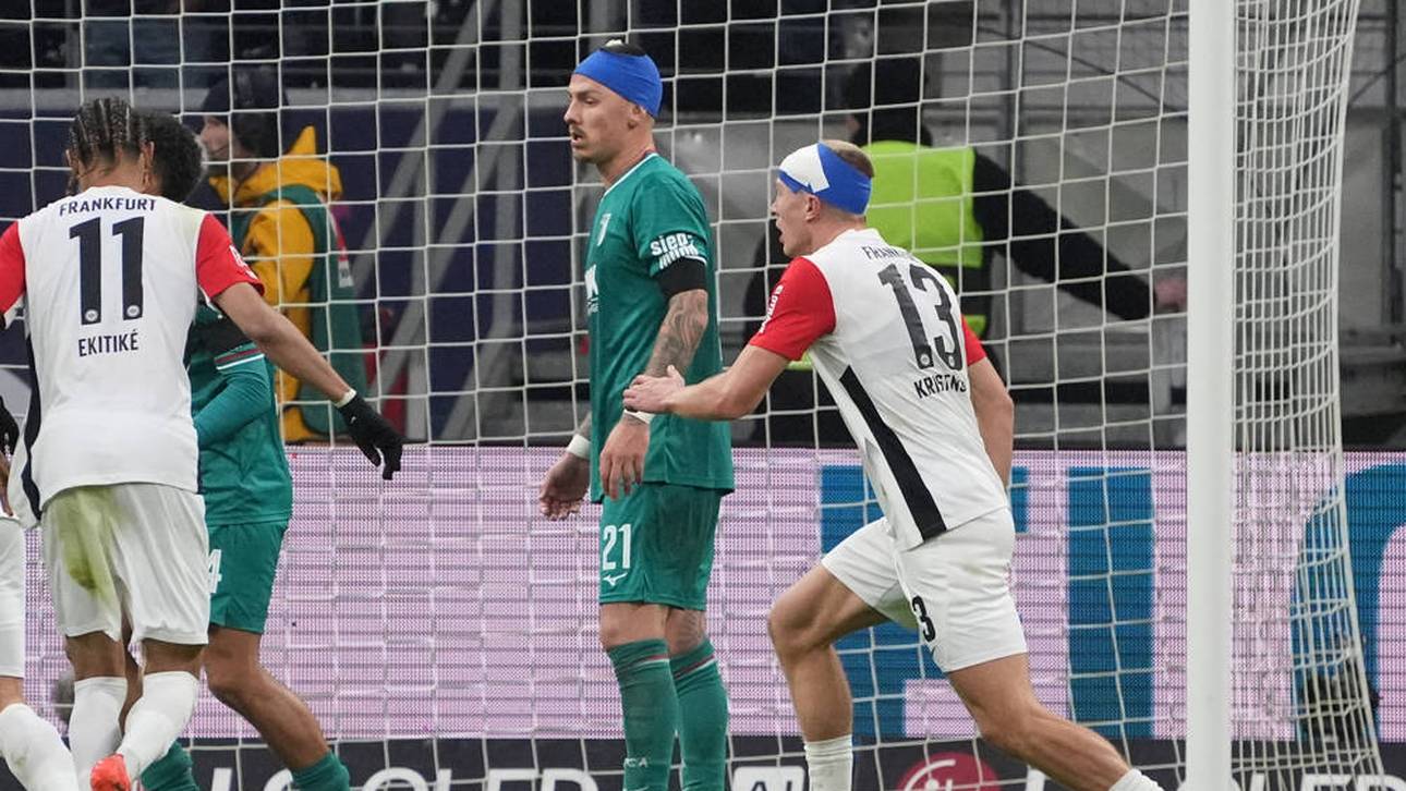 Phillip Tietz (FC Augsburg, 21) und Rasmus Kristensen (Eintracht Frankfurt, 13) spielten beide mit Kopfverband weiter