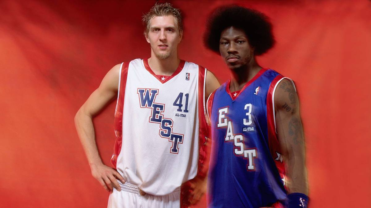 Sportlich ausbaufähig, überzeugt Nowitzki diesmal wenigstens mit einem ordentlichen Haarschnitt. Oder sieht er einfach nur neben Ben Wallace so adrett aus?
