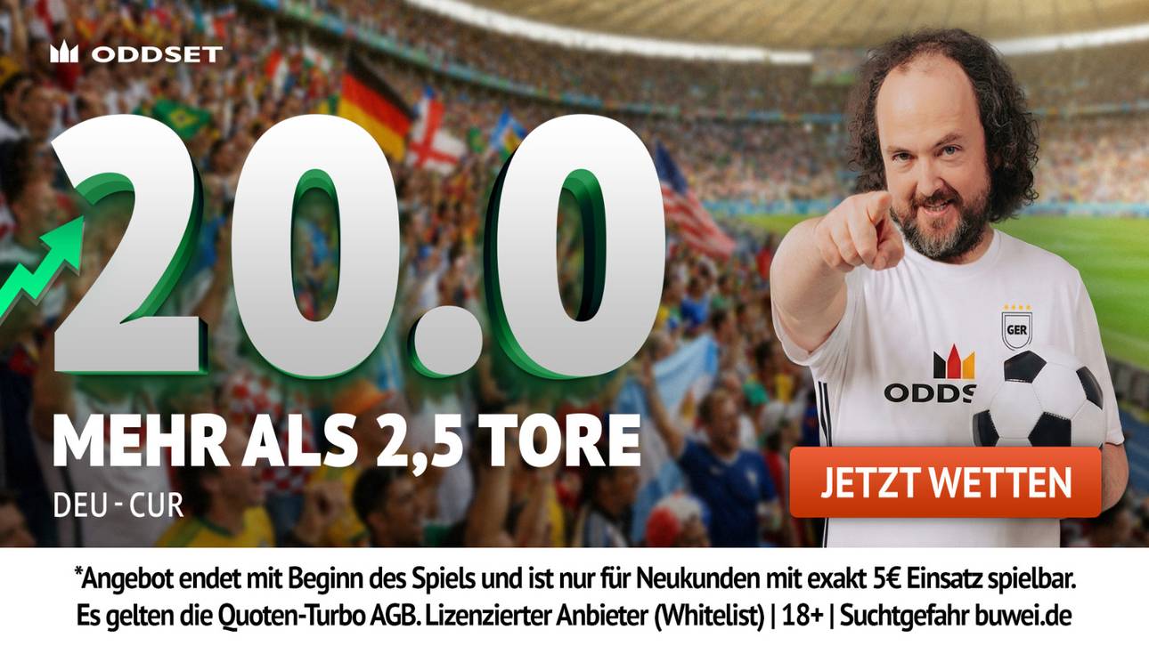 WM-HAMMER! Quote 20,00 statt 1,18 auf Tore bei Deutschland vs. Curaçao – So holst du dir den ODDSET-Turbo!