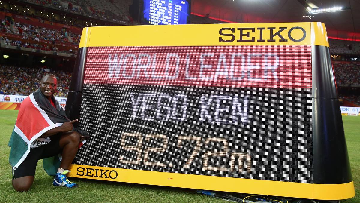 Mit einem irren Wurf holt sich der Kenianer Julius Yego den Sieg im Speerwerfen