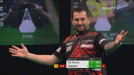 Geheimfavorit Jonny Clayton zeigt gegen Jose de Sousa eine Leistung der Extraklasse. Der Waliser zeigt sogar den 9-Darter.