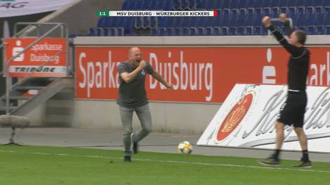 In einem hochklassigen Topspiel schafft der MSV Duisburg spät noch den Ausgleich gegen die Würzburger Kickers. Trainer Lieberknecht geht an der Seitenlinie steil.