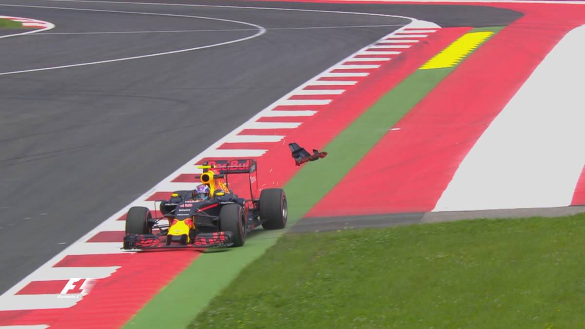 Die nächste kuriose Szene erleben wir bei Max Verstappen, der die Kontrolle über seinen Wagen verliert und über die Randsteine in die Auslaufzone fährt. Dabei bricht ein Teilchen seines Frontflügels ab
