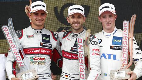 Nico MÃ¼ller, Rene Rast und Joel Eriksson auf dem Norisring-Podium 2019