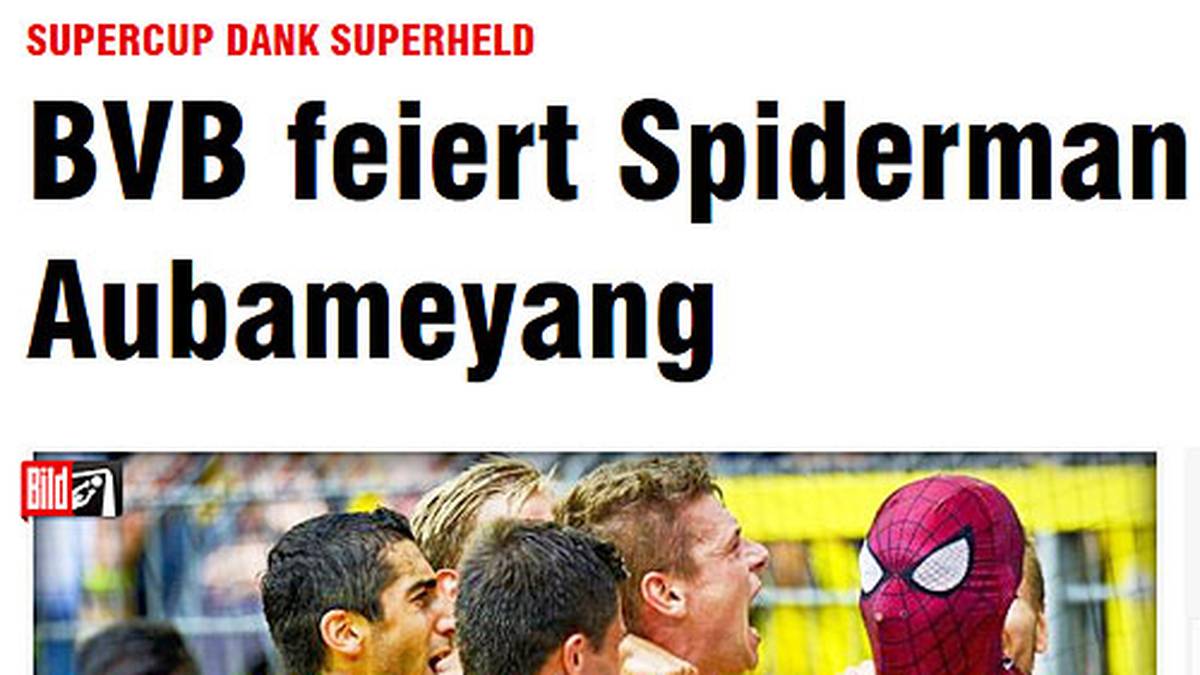 Bild.de: "Supercup dank Superheld - BVB feiert Spiderman Aubameyang"
                  