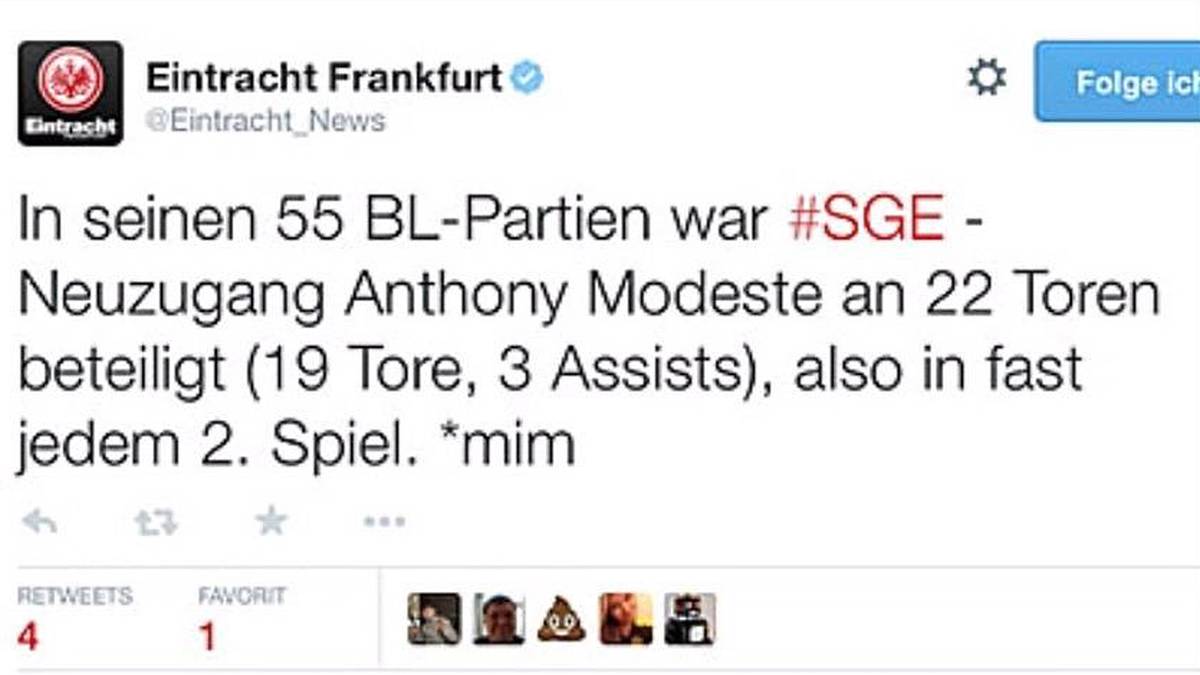 Eintracht Frankfurt twittert die vermeintliche Verpflichtung von Anthony Modeste