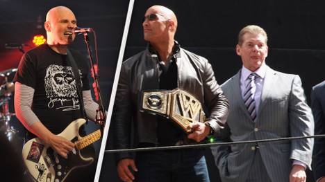 Kämpfen um TNA: Billy Corgan (l.) und WWE-Boss Vince McMahon (r., mit Ex-Champion The Rock)