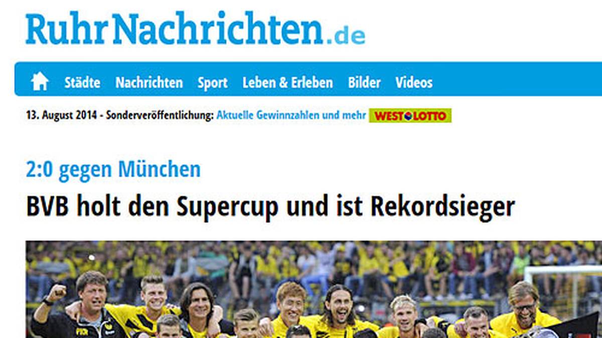 Ruhrnachrichten: "BVB holt Supercup und ist Rekordsieger"
                  