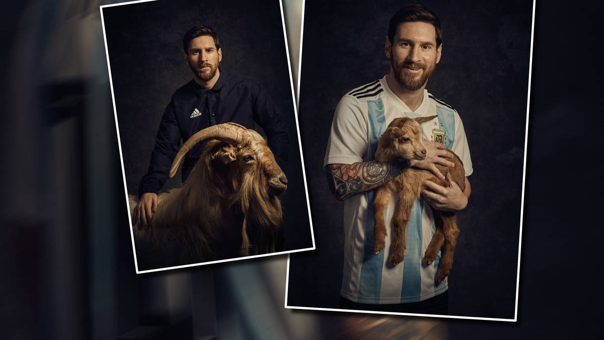 Lionel Messi posiert mit einer Ziege