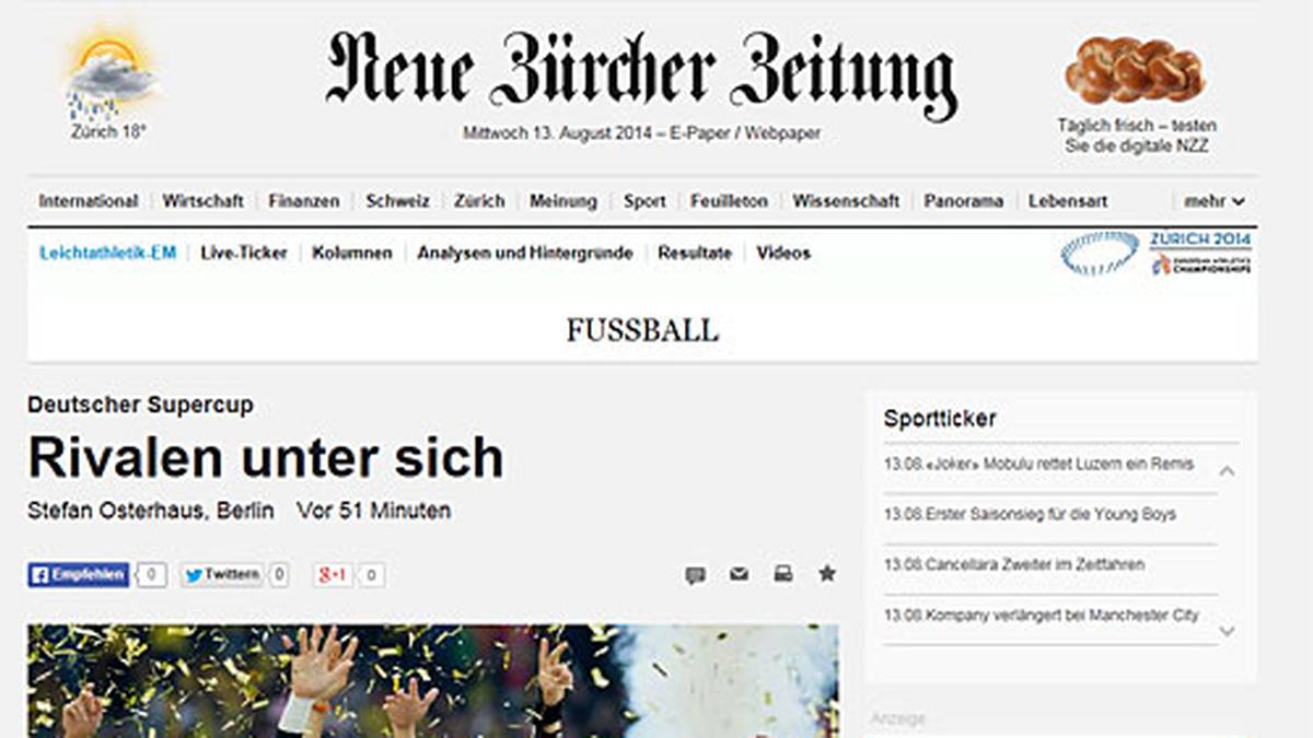 Neue Züricher Zeitung, Schweiz: "Rivalen unter sich"
                  