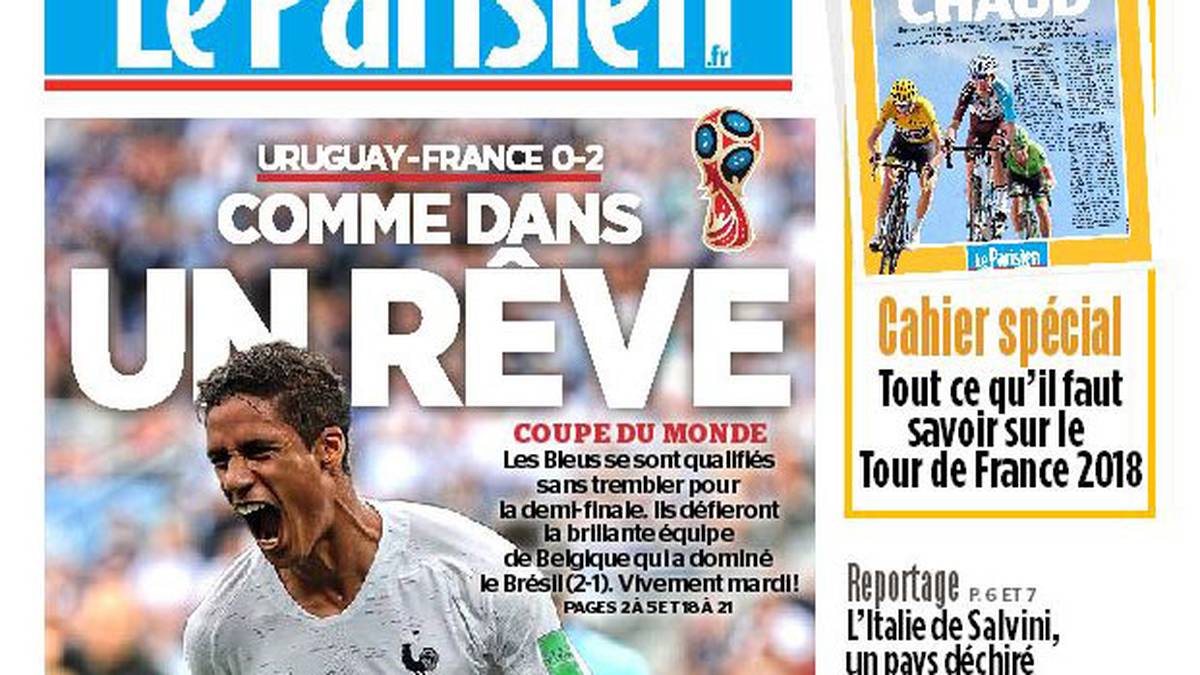 LE PARISIEN: "Les Bleus sind ein wenig näher an den Sternen. Das französische Team hat das Tor zum Paradies geöffnet. Es wird versuchen, ein neues Stück Ewigkeit gegen Belgien zu ergattern."