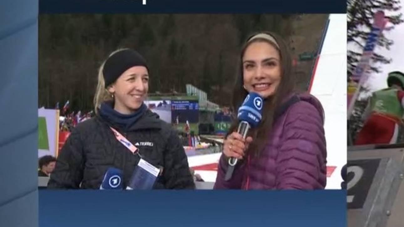 Lea Wagner begrüßte Franziska Preuß in Planica am ARD-Mikrofon