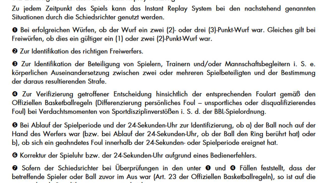 Auszug aus den offiziellen Beko-BBL-Standards 2015/16