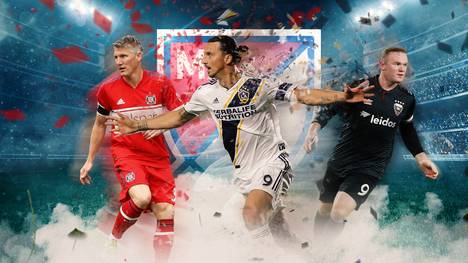 Bastian Schweinsteiger, Zlatan Ibrahimovic und Wayne Rooney (v.l.) sind die Stars der MLS