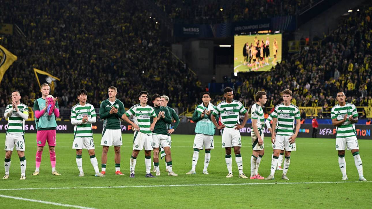 Die enttäuschten Celtic-Spieler nach der Niederlage in Dortmund