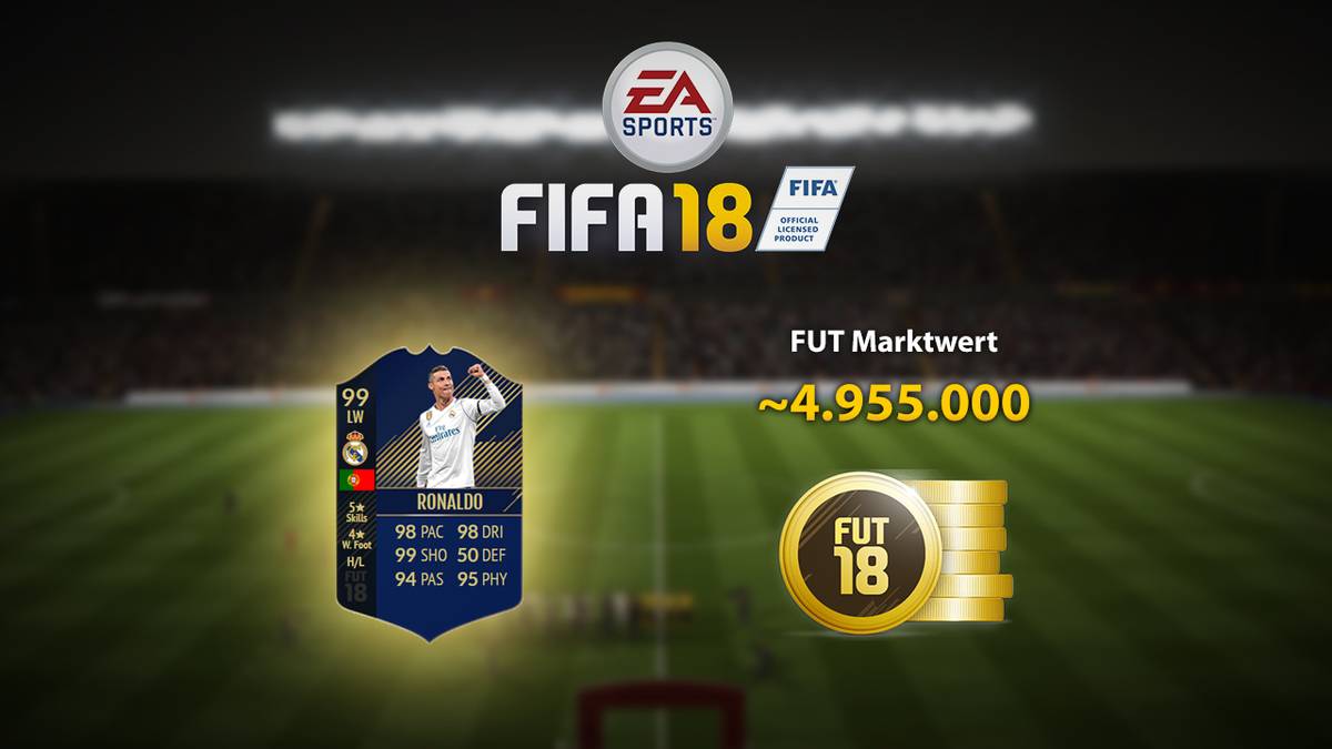 Rund fünf Millionen Coins muss man für die linke Offensivkraft Cristiano Ronaldo hinlegen, natürlich als TOTY-Karte