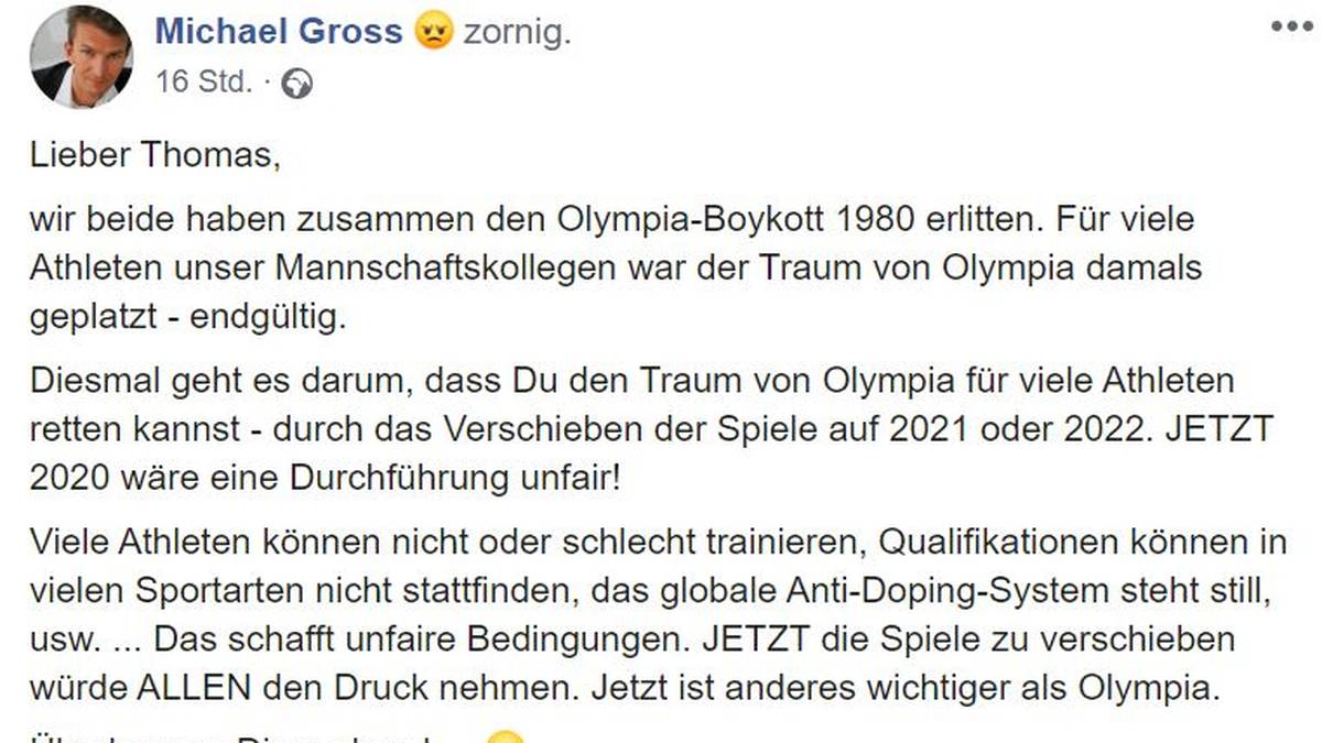Michael Gross schreibt an IOC-Präsident Thomas Bach