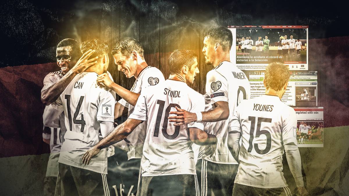 Nach der Weltrekord-Qualifikation der DFB-Elf zeigt sich die internationale Presse mächtig beeindruckt. In Spanien geht schon die Angst um und Österreich blickt neidisch ins Nachbarland. Die Pressestimmen nach dem deutschen 5:1-Sieg gegen Aserbaidschan