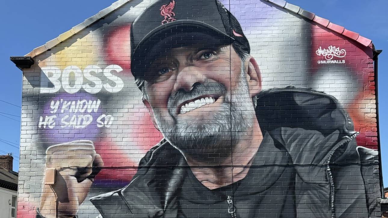 Wandbild von Jürgen Klopp in Liverpool