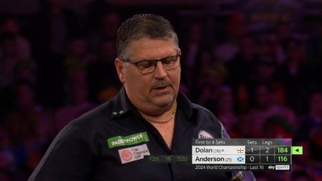 Gary Anderson verpasst das High-Finish und verliert das Leg gegen Brendan Dolan.