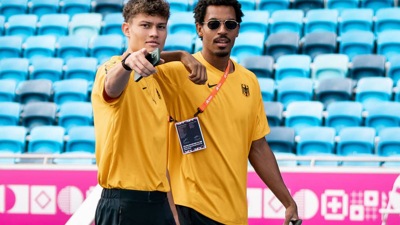 Owe Fischer-Breiholz (l.) und Emil Agyekum (r.) bei der Leichtathletik-EM 2026 in Birmingham