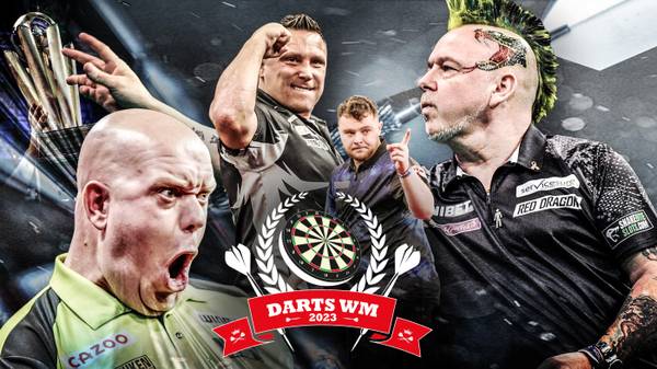 Michael van Gerwen, Gerwyn Price, Josh Rock und Peter Wright (v.l.) werden als (Geheim-)Favoriten auf den WM-Titel genannt