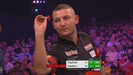 Alan Soutar schlägt im ersten Gruppenspiel des Grand Slam of Darts Nathan Aspinall mit 5:4.