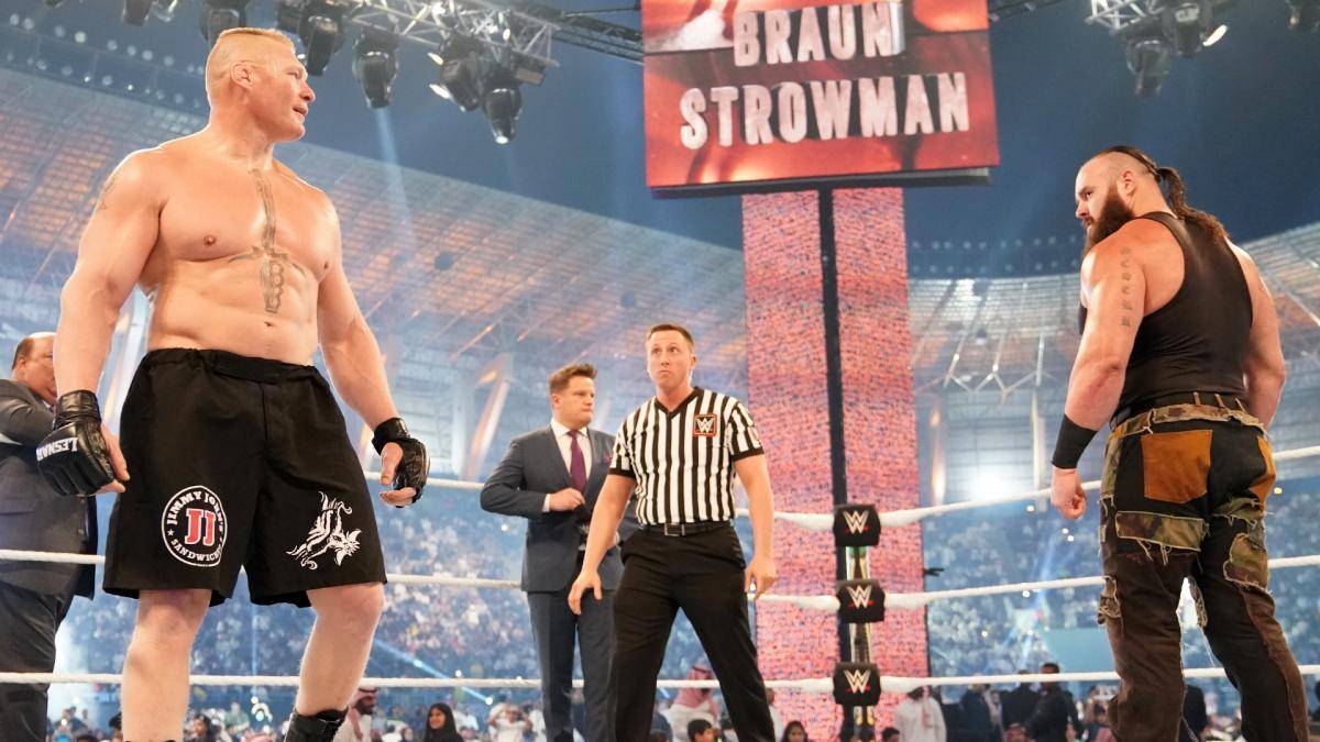 Braun Strowman (r.) soll bei WWE WrestleMania 35 nicht noch einmal auf Brock Lesnar treffen