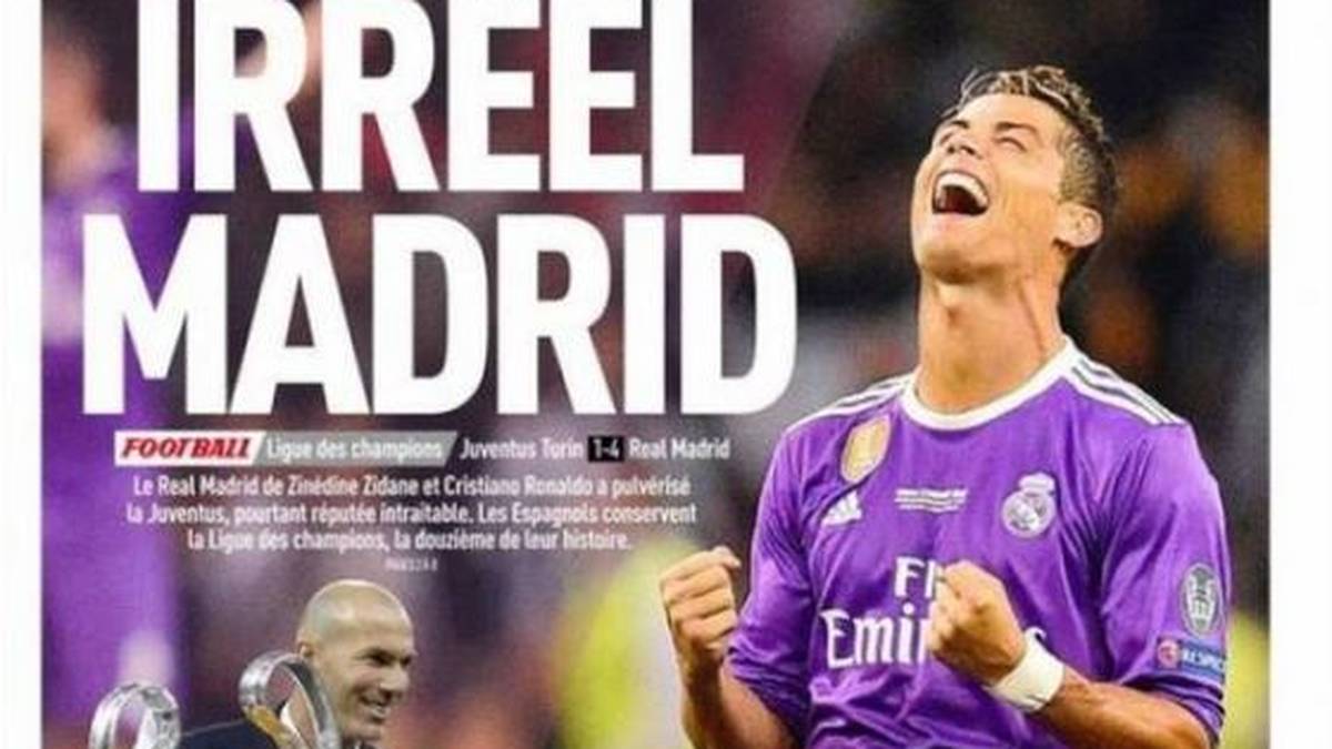 L'EQUIPE (Frankreich): "Unreales Madrid! Das Real Madrid von Zinedine Zidane und Cristiano Ronaldo pulverisiert Juventus Turin. Die Spanier verteidigen die Champions League, feiern ihren 12. Triumph der Geschichte."