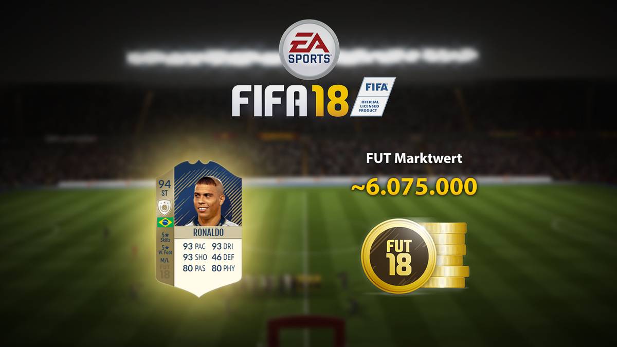 Zentral im Sturm findet sich die Ikonen-Karte des mehrfachen Weltfußballers Ronaldo wieder, die den Preis von sechs Millionen FUT-Coins sprengt