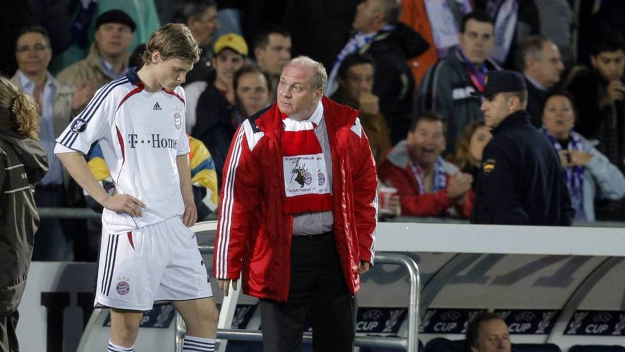 Marcell Jansen und Manager Uli Hoeneß in der Saison 2007/2008