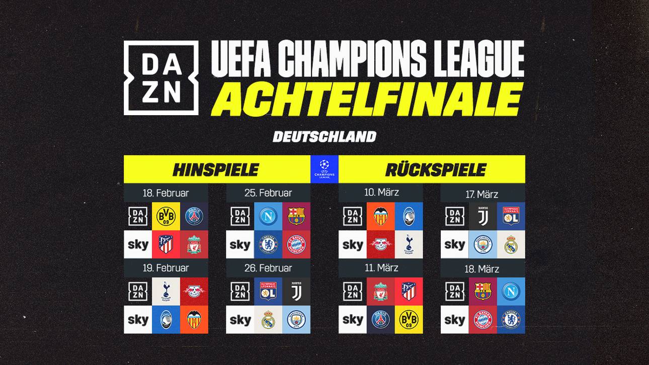 Die Achtelfinal-Übertragungen der Champions League im Überblick